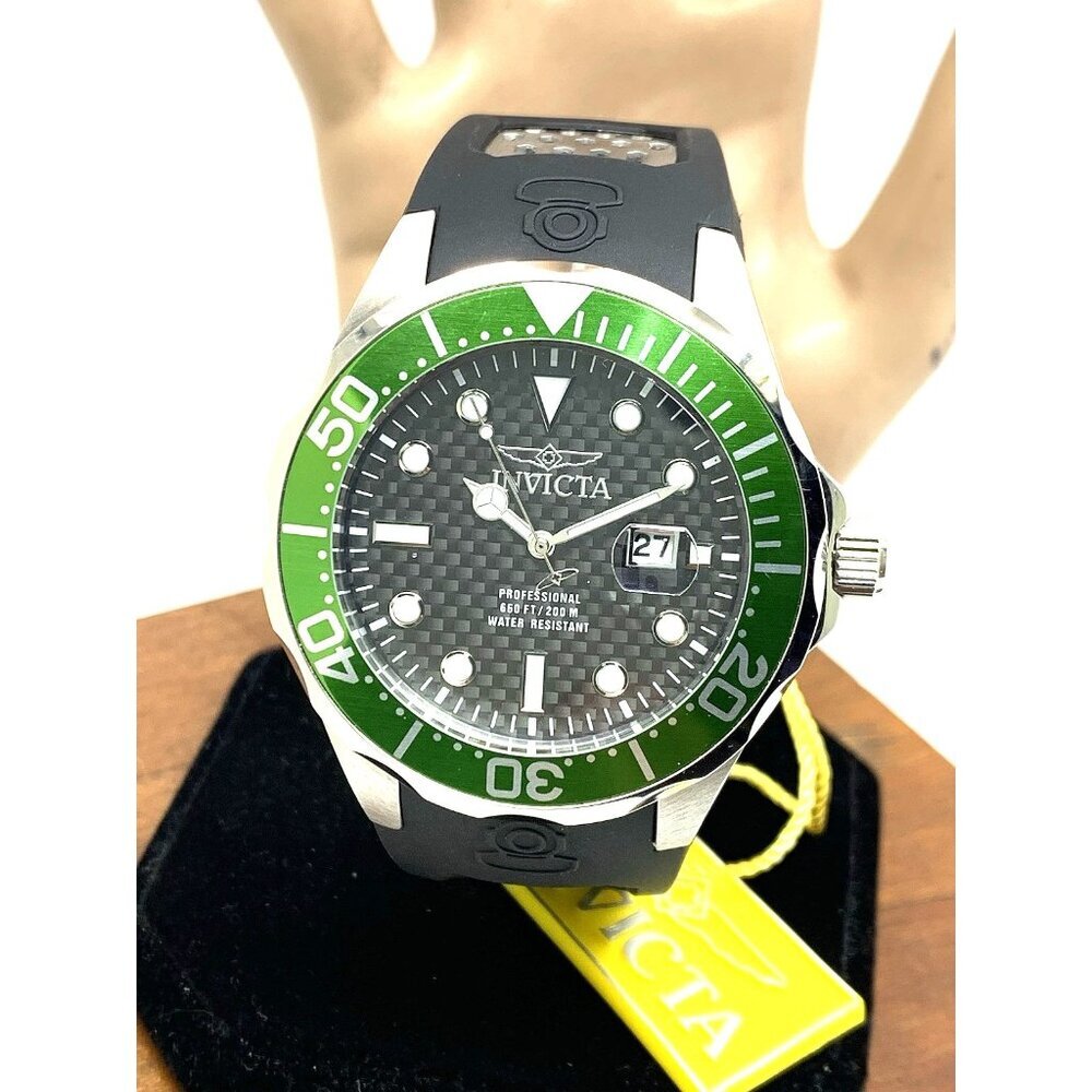 Invicta Men's Watch 12560 Pro Diver Quartz Black Dial Green Bezel Rubber Band